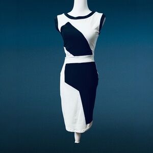 Bebe Addiction B&W Geometric Pattern Midi Dress